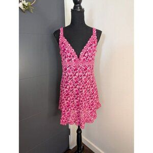 Hanky Panky Pink Floral Lace Slip Dress Chemise with Adjustable Straps - L
